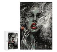 Teenagerss Puzzles 300 PCS Jigsaws Smoking Lady with Red Lips Puzzle for Adults Brain Teaser Game Presents for Women for Birthday, Chrismas 300 PCS