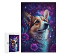 Teenagerss Puzzles 300 PCS Jigsaws Starry Night Corgi with Flowers -1 Jigsaw Puzzle Hands-on Game Wall Art Deal As Gifts for The Whole Family 300 PCS