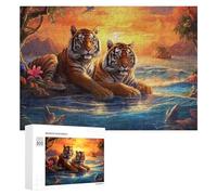 Teenagerss Puzzles 300 PCS Jigsaws Tiger Pair by The Water's Edge Jigsaws for Adults Hands-on Game Analysis And Logic Unique Birthday And Gifts 300 PCS