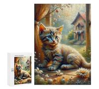 Teenagerss Puzzles 300 PCS Jigsaws Whimsical Kitten Window View Jigsaw Puzzle Hands-on Game Wall Art Deal As Gifts for The Whole Family 300 PCS