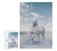Teenagerss Puzzles 300 PCS Jigsaws White Horse in Desert Sky Puzzle for Adults Brain Teaser Game Presents for Women for Birthday, Chrismas 300 PCS