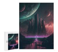 Teenagerss Puzzles 500 PCS Jigsaws Alien Cityscape with Planets Puzzle for Adults Brain Teaser Game Presents for Women for Birthday, Chrismas 500 PCS