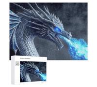 Teenagerss Puzzles 500 PCS Jigsaws Blue Dragon Breathing Ice Fantasy Art Jigsaws for Adults Hands-on Game Analysis And Logic Unique Birthday And Gifts 500 PCS