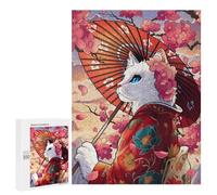 Teenagerss Puzzles 500 PCS Jigsaws Cat Geisha And Cherry Blossoms Jigsaw Puzzle Hands-on Game Wall Art Deal As Gifts for The Whole Family 500 PCS