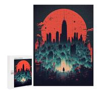 Teenagerss Puzzles 500 PCS Jigsaws Cityscape Under A Red Moon Adult Puzzles Anti-Stress Toys Difficult Challenge Unique Birthday And Gifts 500 PCS