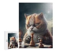 Teenagerss Puzzles 500 PCS Jigsaws Funny Cat Playing Chess Puzzles for Adults Anti-Stress Toys Analysis And Logic for Birthday, Chrismas 500 PCS