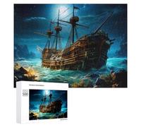 Teenagerss Puzzles 500 PCS Jigsaws Ghost Ship in Moonlit Sea Jigsaws for Adults Hands-on Game Analysis And Logic Unique Birthday And Gifts 500 PCS