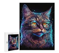 Teenagerss Puzzles 500 PCS Jigsaws Glowing Cat Glasses Art Print-2 Jigsaw Puzzle Hands-on Game Wall Art Deal As Gifts for The Whole Family 500 PCS