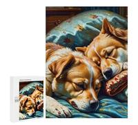 Teenagerss Puzzles 500 PCS Jigsaws Golden Retrievers Resting on Comfortable Bed Jigsaw Puzzle Hands-on Game Wall Art Deal As Gifts for The Whole Family 500 PCS