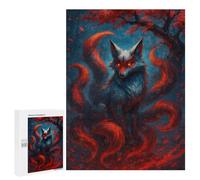 Teenagerss Puzzles 500 PCS Jigsaws Nine-tailed Fox in Red And Blue Jigsaw Puzzle Hands-on Game Wall Art Deal As Gifts for The Whole Family 500 PCS