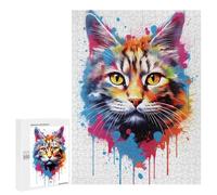 Teenagerss Puzzles 500 PCS Jigsaws Staring Cat in Colors Puzzle for Adults Brain Teaser Game Presents for Women for Birthday, Chrismas 500 PCS