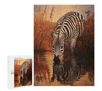 Teenagerss Puzzles 500 PCS Jigsaws Zebra Drinking at Sunset Adult Jigsaw Puzzle Family Game A Work of Art for Birthday, Chrismas 500 PCS