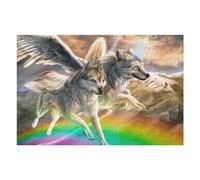 Teenagerss Puzzles 75x50cm/1000pcs Jigsaws Winged Wolves Soaring Above Rainbow Jigsaws for Adults Hands-on Game Analysis And Logic Unique Birthday And Gifts 75x50cm/1000pcs