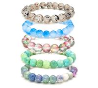 TeenFighter A Bead Speak 5 Pack Aesthetic Ceramic and Crystal Bead Bracelet Set for Women - Fashionable Stretchable Bohemian Jewelry, normal, Porcelain, Pearl