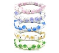TeenFighter A Bead Speak 5 Pack Aesthetic Ceramic and Crystal Bead Bracelet Set for Women - Fashionable Stretchable Bohemian Jewelry, normal, Porcelain, Pearl