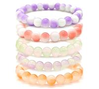 TeenFighter A Bead Speak 5 Pack Aesthetic Ceramic and Crystal Bead Bracelet Set for Women - Fashionable Stretchable Bohemian Jewelry, normal, Porcelain, Pearl