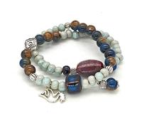 TeenFighter A Bead Speak Aesthetic Ceramic and Crystal Stone Bead Bracelet Set for Women - Fashionable Stretchable Bohemian Jewelry, normal, 陶瓷, Pearl