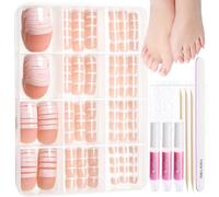 Teenitor 144pcs False Toenails with Nail Glue, 6 Sets Fake Toe Nails Stick on Toenails, French Tip Press on Toe Nails False Toe Nail Tips Set