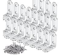 Teenitor 20 Sets Corner Brackets - 40x40 mm L-Shaped Corner Braces with 80 Screws, Right Angle 90 Degree Stainless Steel Fixing Brackets for Shelves - Wood, Silver