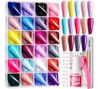 Teenitor 24 Colors False Nails with Glue, Long Coffin Press On Nails Full Cover Stick on Nails, Long Ballerina Coffin Fake Nails with Acrylic Nail Clipper, Glossy Nails