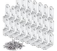 Teenitor 25 Pcs Corner Bracket - 40x40mm 90 Degree Right Angle Brackets Fastener Stainless Steel L Shaped Corner Braces with 100 Pcs Screws Brace Corner Steel Joint Silver