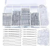 Teenitor 300pcs Silver Bobby Pins Hair Pins Kit, 100pcs Bobby Pins for Gray Hair 100 Hair Pins for Women for Buns, 100pcs Hair Bands, 2" 2.36", 2" 2.75"