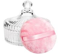 Teenitor Powder Puff 5.5" Extra Large Powder Puff and Container, Dusting Powder Container with Puff, Glass Crystal Powder Container for Body Powder Puff Pink