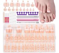 Teenitor Press on Toenails for Women, 240pcs 15 Sizes of French Tip Toe Nail Press ons with Nail Glue, Toe Press on Nails Fake Toe Nails