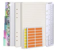 Teenitor Refillable A5 Notebook Set - 6-holes Loose-leaf Dotted Paper, Lined Paper, 6 Pcs PVC Binder Index Dividers, Zip Lock Envelope, Ruler and 28 pcs Sticky label, Binder Planner Refill Paper Ruled