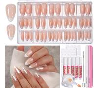 Teenitor Short French Tip Press on Nails - 15 Sizes, Short Almond Shape, Fake Gel Nails