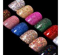 Teenitor Short Press on Nails, 288PCS Glitter Square False Nails with Glue Fake Nails Short