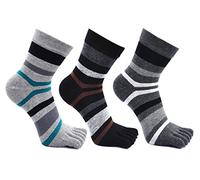 Teenloveme Mens Five Finger Toe Socks Cotton Running Mini Crew Socks , UK Men's shoes 6-10, Multicoloured -3 Pairs