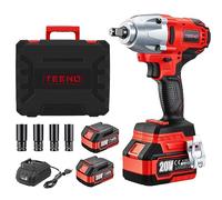 TEENO 20V Brushless Lithium-Ion Impact Wrench 4.0Ah Batteries, Charger, 1/2 Inch, 600N.m(Two Batteries)