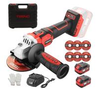 TEENO Cordless Angle Grinder 21V, No Load Speed 9800 RPM (Grinding/Cutting Disc Diameter: 125 mm), Incl. 2 x 3.0Ah Batteries, 2-Position Adjustable Auxiliary Handle