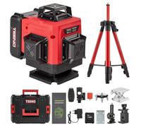 TEENO Digital On-Screen Laser Level 4 x 360°, Self-Leveling Laser Level, 2x4800 mAh Rechargeable Batteries, with Remote Control and Tripod, LCD Digital Display, Magnetic Base.