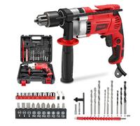 TEENO Electric Corded Hammer Drill 910W 38pcs Accessories with Carring Case, Hammer Drill 0-3000RPM, Variable Speed, 13mm Chuck, 360° Auxiliary Handle, for Concrete, Iron Plate, Masonry and Wood