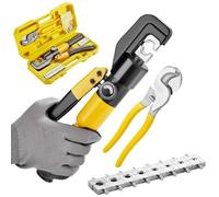 TEENO Hydraulic Crimping Tool 10T and Cable Cutter - 12 to 2/0 AWG Hydraulic Cable Lug Crimper - Hand Crimper Tool for Electrical Terminals and Wire - Kit with 9 Die