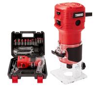 TEENO Router Trimmer 650W with Dust Extraction Connection, Electric Hand Wood Router 15000-32000 RPM with 12PCS 1/4" Router Bit Set, 6 Variable Speeds, Includes Trimmer Base 6/6.35 mm, Carrying Case