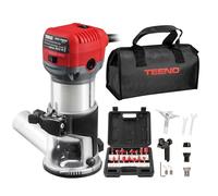 TEENO Wood Router Router 710W 13000-33000 RPM with Dust Extraction Connection,Electric Edge Milling Cutter with 15 Pieces 1/4 Inch Milling Cutter,6 Variable Speeds,Collet 6 mm,6.35 mm,8 mm (5567-N)