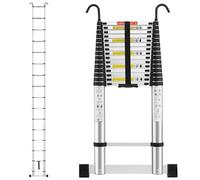 TEENO Telescopic Ladder 6.2 m, Folding Aluminium Ladder with Stabilising Bar and Removable Hook, Max Load 150 kg