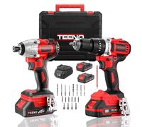 TEENO Tool Box with Impact Driver and Impact Driver 20V, Tool Set with Drill for Repair, Maintenance and Work, with 2 x 3.0 mAh Batteries & 4 Sockets & Charger
