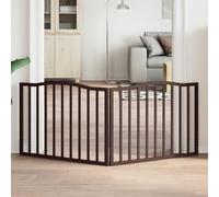 Teenpull 2-Piece Dog Gate Foldable Brown Oak Look Poplar Wood 160 cm Freestanding Compact Safe for Indoor Outdoor Pet Area Puppy Run Playpen
