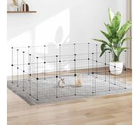 Teenpull 36-Piece Pet Cage Made of Powder-Coated Steel, Black, 35 x 35 cm Panels with Door for Rabbit Hutch Guinea Pig Cage Rodent Cage Outdoor Indoor Enclosure Run