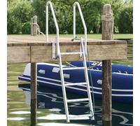 Teenpull 5-step aluminium dock ladder, silver, 58 x 77 x 191 cm, foldable with pull rope, non-slip steps, mounting kit included, ideal for boat, bridge, swimming ladder, yacht and pontoon