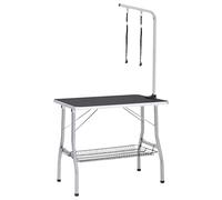 Teenpull Adjustable Dog Grooming Table with Non-Slip Table Top, 2 Loops, Storage Basket, Foldable, Steel Legs, Ergonomic for Home and Mobile Use