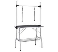Teenpull Adjustable Dog Trimming Table with 2 Loops, Foldable, Non-Slip Surface, Stainless Steel Boom, Basket Under Table, 90 x 60 x 76 cm, Ergonomic for Home Grooming