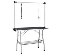 Teenpull Adjustable Dog Trimming Table with Stainless Steel Legs, Non-Slip Surface, 110 x 60 x 76 cm, 2 Holding Loops, Foldable with Basket for Pet Grooming and Changing at Home