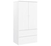 Teenpull Alta Wardrobe, White, 90 x 55 x 170 cm, Solid Pine Cabinet with Clothes Rail and Drawers for Bedroom, Wooden Wardrobe in Country House Style, Space Saving Storage