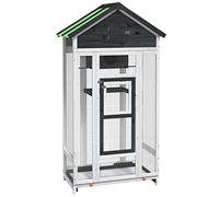 Teenpull Aviary Grey Solid Pine Wood 91.5 x 53 x 170 cm with Waterproof Roof and Wire Mesh Spacious for Budgies Canary Cage and Parrot Cage Outdoor