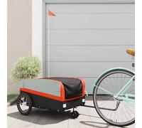 Teenpull Bicycle Trailer Black and Orange Iron 45 kg 138 x 69 x 58 cm Safety Flag Drawbar Heavy Duty Wheels for Transport, Camping, Shopping and Tour